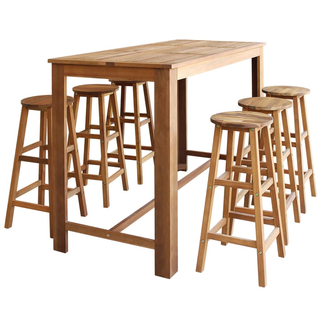 Bar Table and Stool Set 7 Pieces Solid Acacia Wood vidaXL