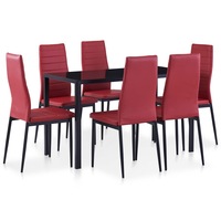 Seven Piece Dining Set Wine Red vidaXL