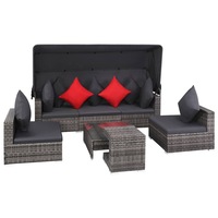 7 Piece Garden Lounge Set with Cushions Poly Rattan Grey vidaXL