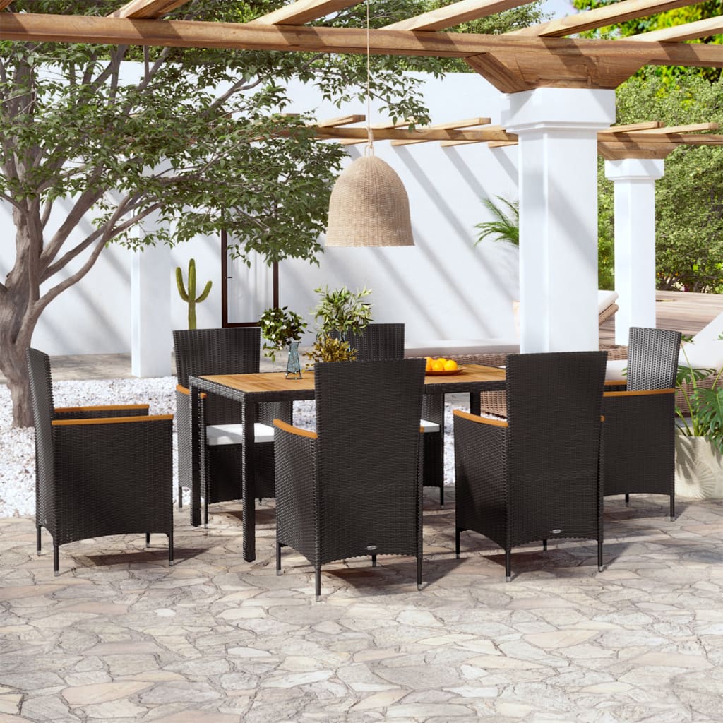 7 Piece Outdoor Dining Set with Cushions Poly Rattan vidaXL