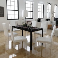 Seven Piece Dining Table Set Black and White vidaXL