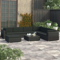 8 Piece Garden Lounge Set with Cushions Poly Rattan Black vidaXL