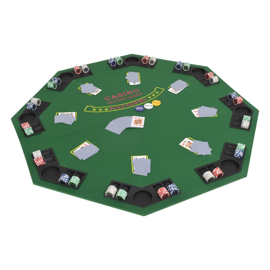 8-Player Folding Poker Tabletop 2 Fold Octagonal Green vidaXL