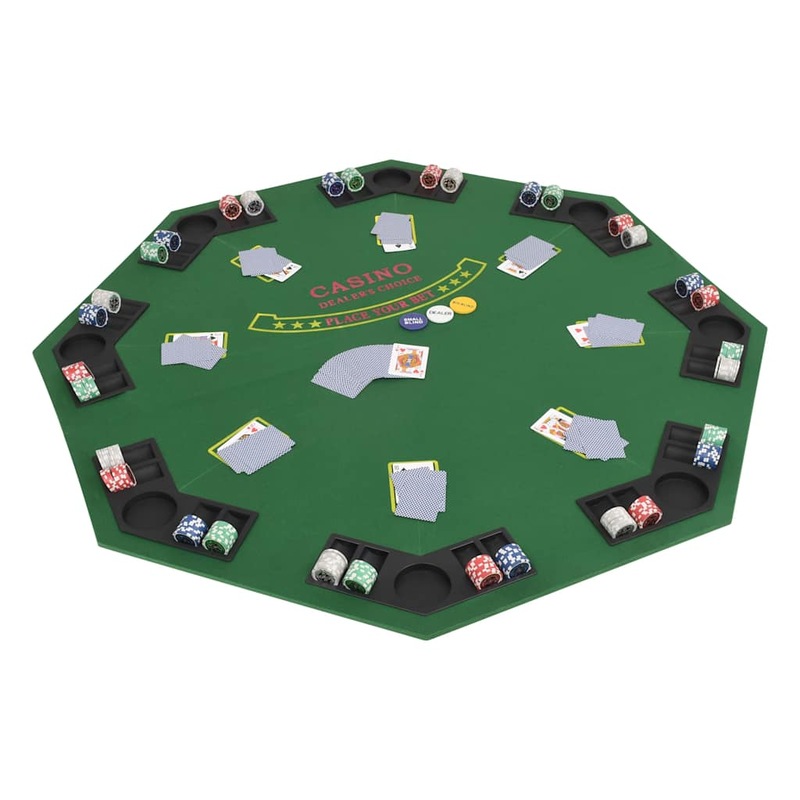 vidaXL 8Player Folding Poker Tabletop 2 Fold Octagonal Green Game Card