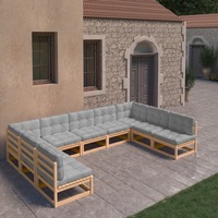 9 Piece Garden Lounge Set with Cushions Solid Pinewood vidaXL