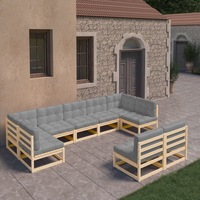 9 Piece Garden Lounge Set with Cushions Solid Pinewood vidaXL