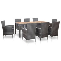 9 Piece Outdoor Dining Set with Cushions Poly Rattan Grey vidaXL