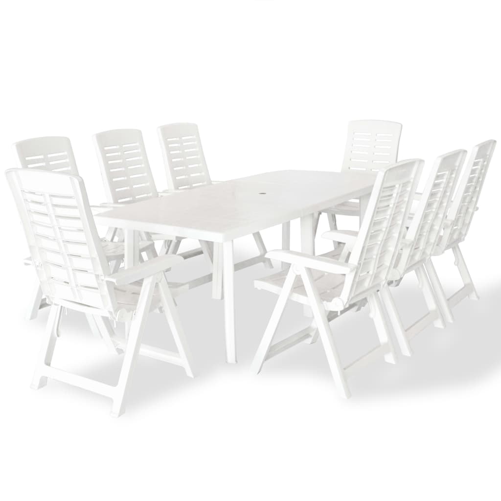 9 Piece Outdoor Dining Set Plastic White vidaXL