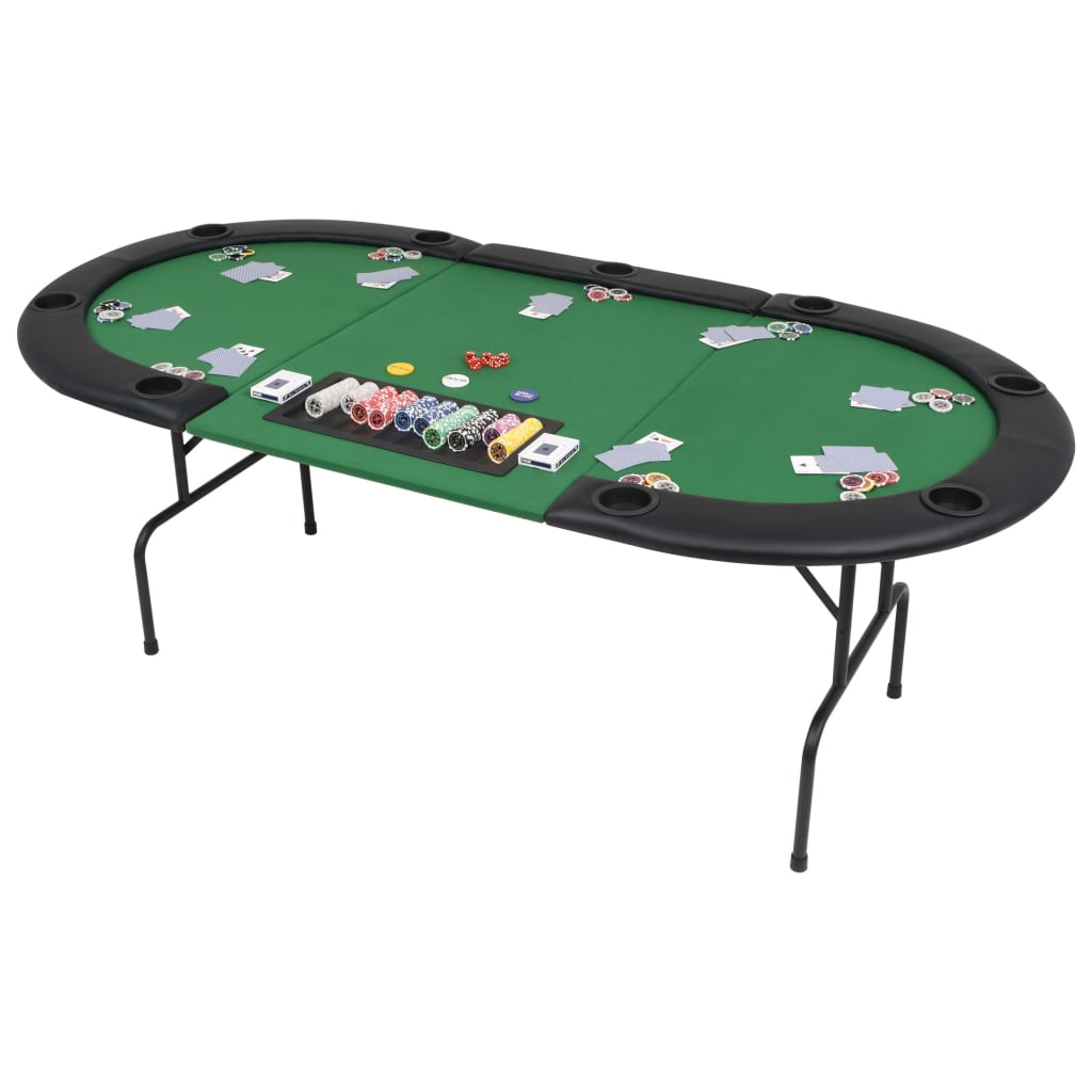 9-Player Folding Poker Table 3 Fold Oval Green vidaXL
