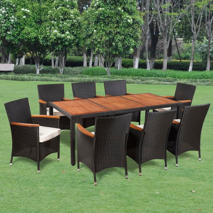 9 Piece Outdoor Dining Set Poly Rattan Black MyDeal
