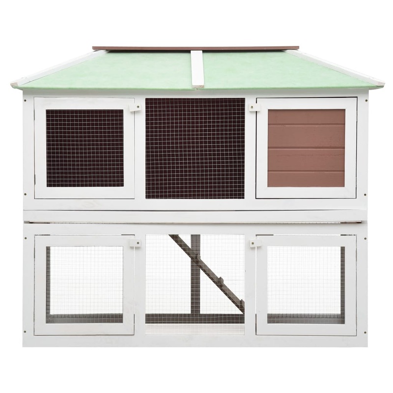 Buy Animal Rabbit Cage Double Floor Brown Wood Weather Resistant Pet