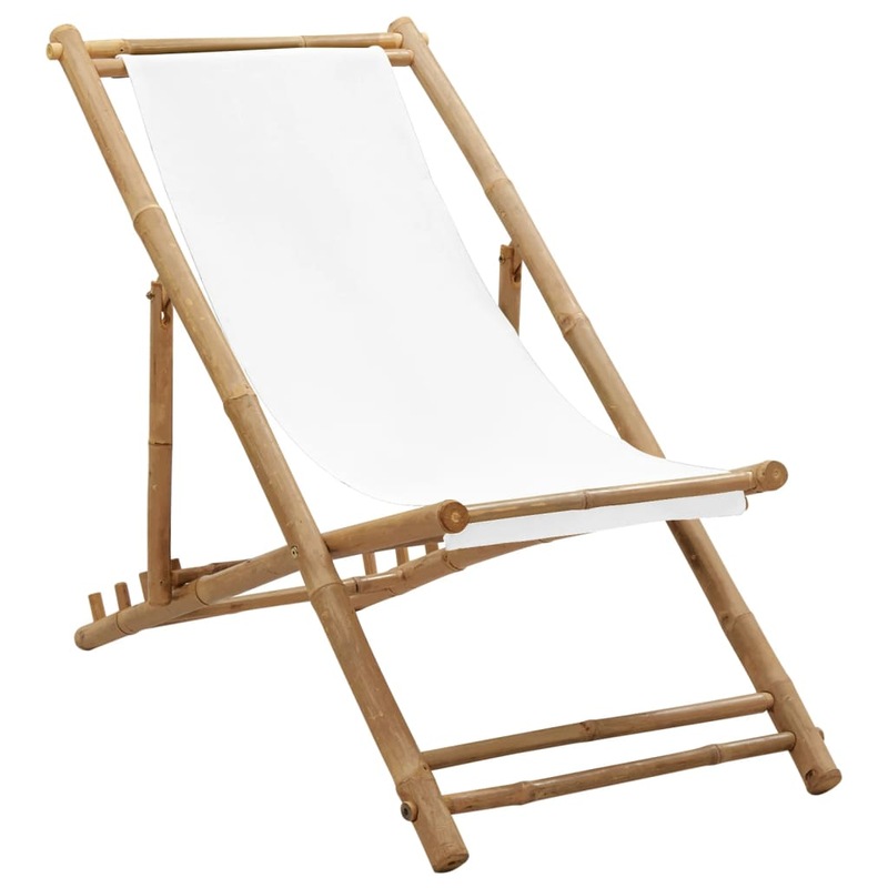 Buy Folding Deck Chair Bamboo Canvas Recliner Sunlounger Outdoor Beach MyDeal