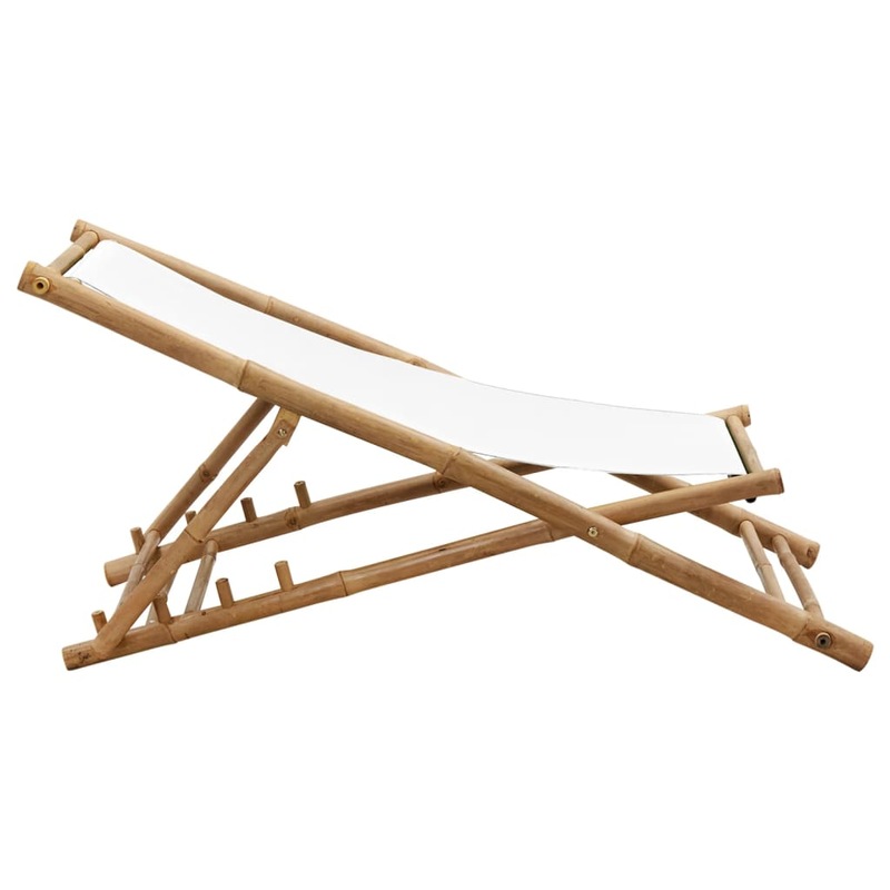 Buy Folding Deck Chair Bamboo Canvas Recliner Sunlounger Outdoor Beach MyDeal