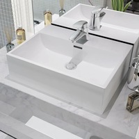Basin with Faucet Hole Ceramic White 51.5x38.5x15 cm vidaXL
