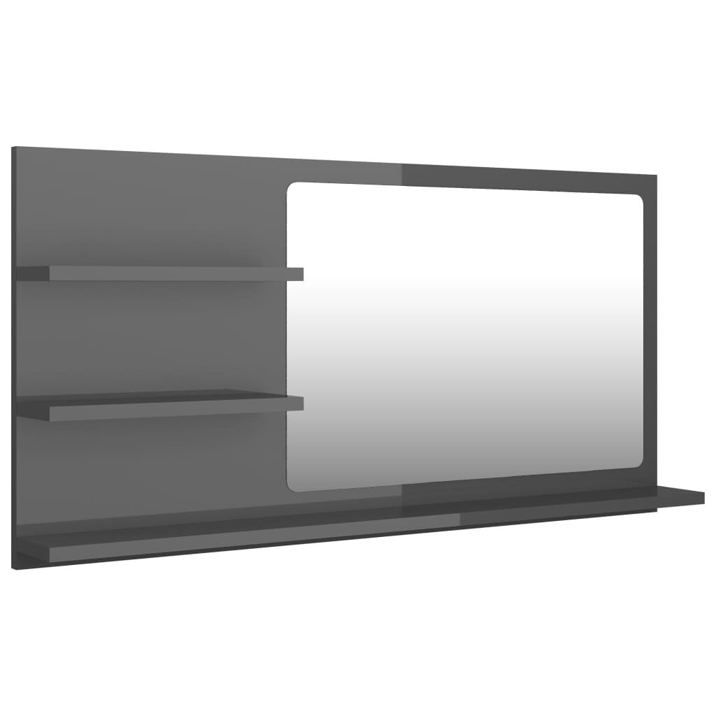 Bathroom Mirror High Gloss Grey 90cm Chipboard Decoration Furniture