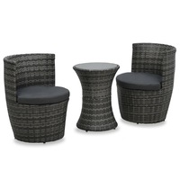 3 Piece Bistro Set with Cushions Poly Rattan Grey vidaXL