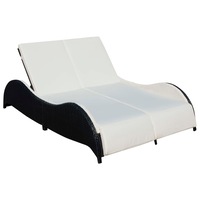 Double Sun Lounger with Cushion Poly Rattan Black vidaXL