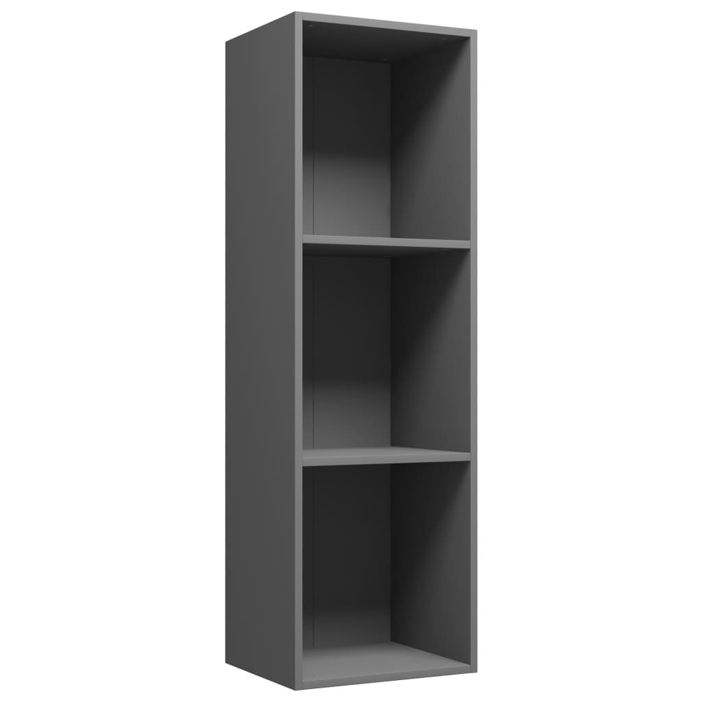 vidaXL 3-Tier Book Cabinet Living Room Bookcase Standing Shelves Storage Rack Organiser Display Stand Unit Furniture Grey 40x24x108cm Chipboard 