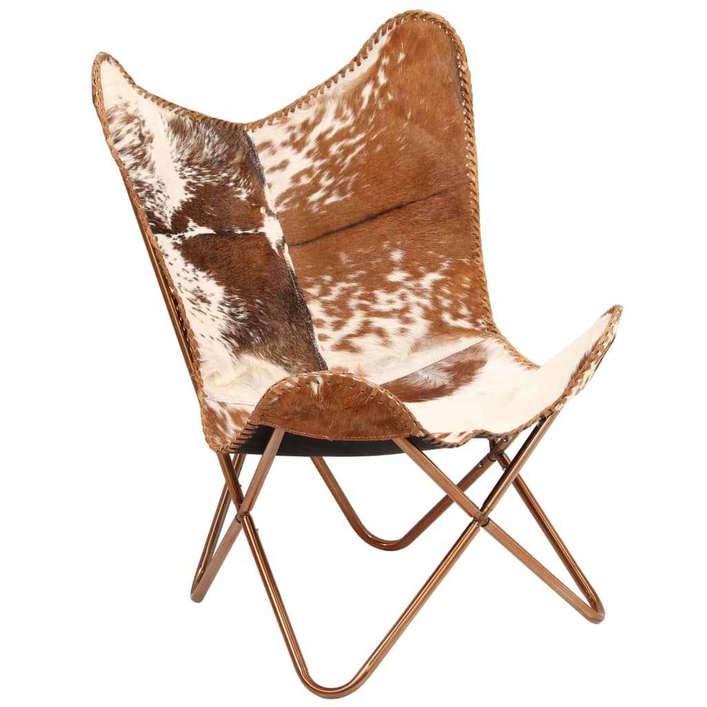 Butterfly Chair Brown and White Genuine Goat Leather vidaXL