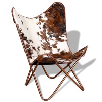 Butterfly Chair Brown and White Real Cowhide Leather vidaXL