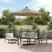 Cantilever Garden Parasol with LED Lights and Steel Pole 300 cm Taupe vidaXL