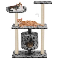 Cat Tree with Sisal Scratching Posts 95 cm Grey Paw Prints vidaXL
