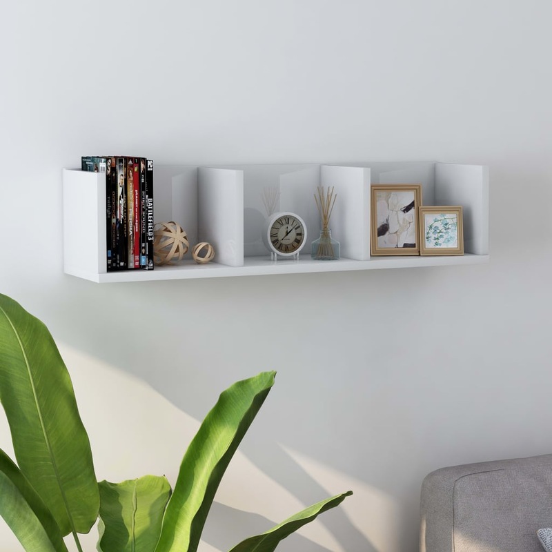 Buy CD Wall Shelf High Gloss White 75x18x18cm Chipboard Floating
