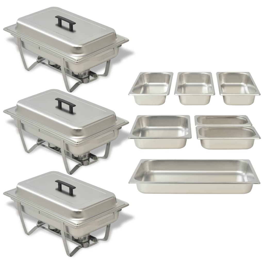 vidaXL Chafing Dish Set 3 Piece Stainless Steel Food Warmer Food Pan