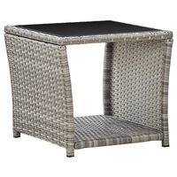 Coffee Table Grey 45x45x40 cm Poly Rattan and Glass vidaXL