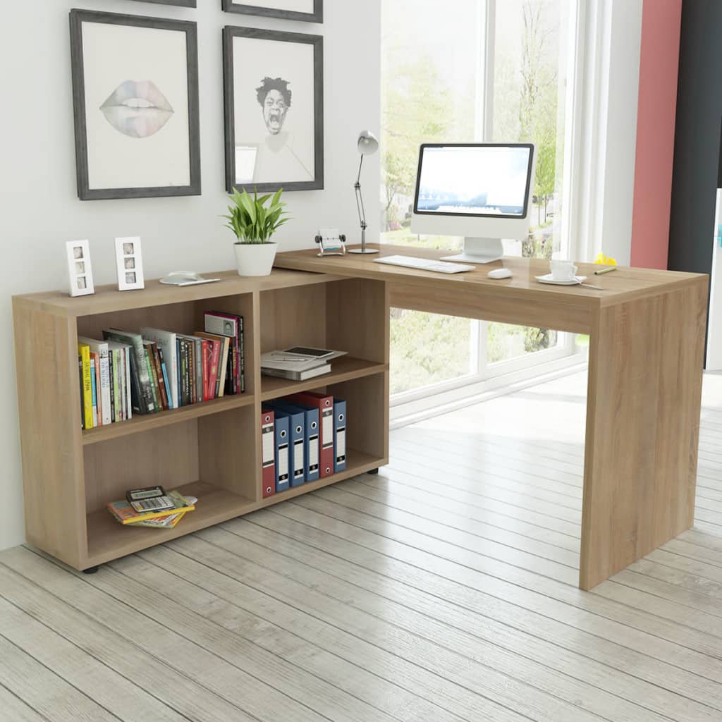 Corner Desk 4 Shelves Oak vidaXL