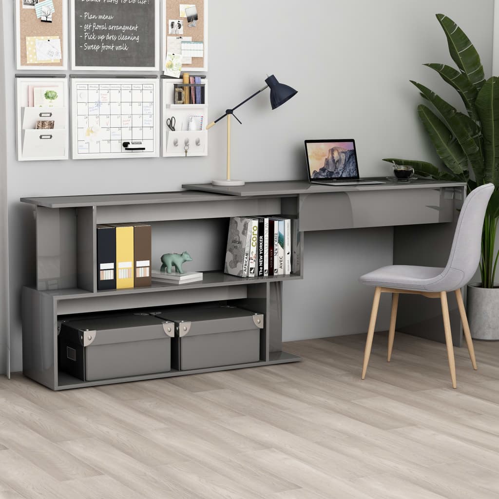 Corner Desk High Gloss Grey 200cm Chipboard Office Writing Study Table