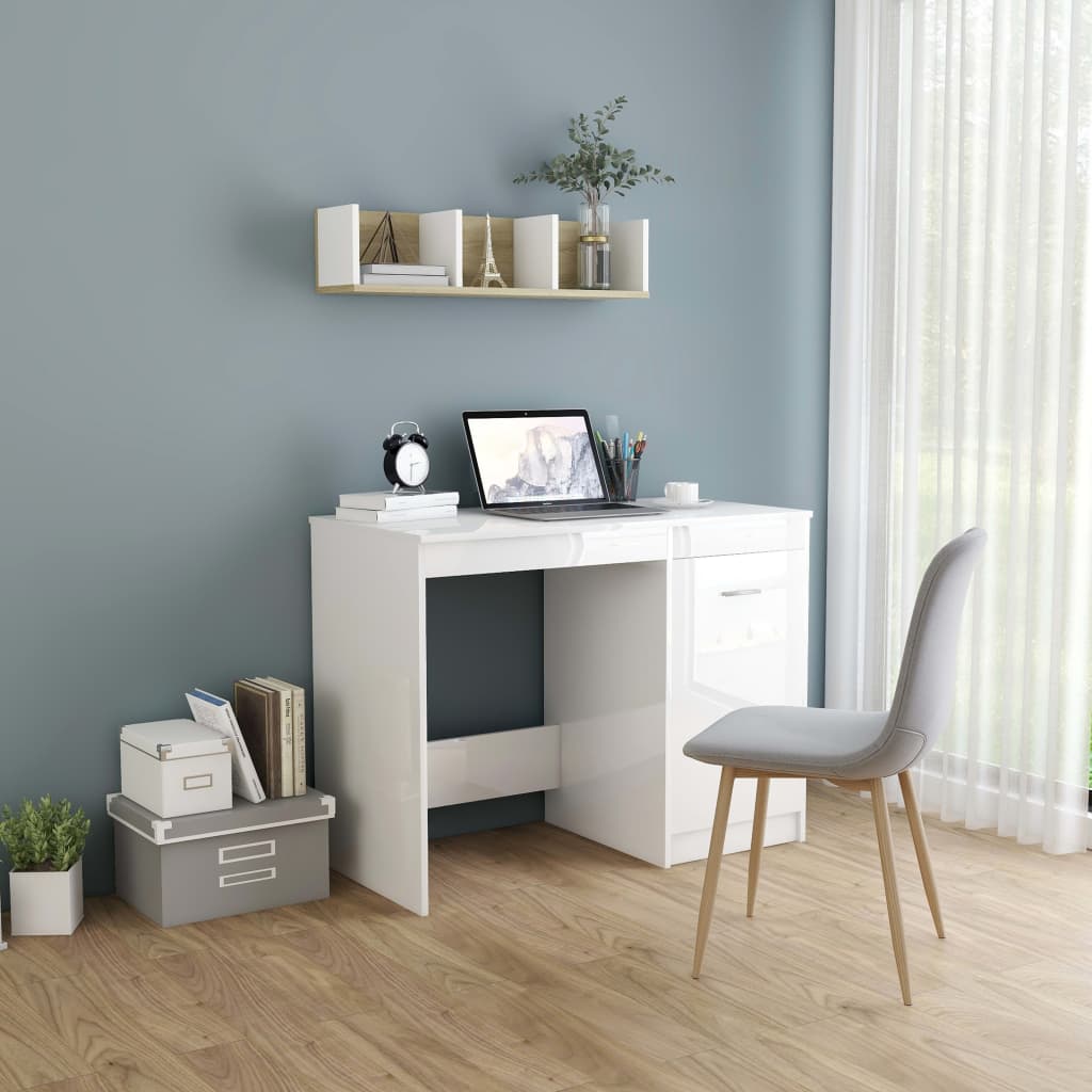 Desk High Gloss White 100cm Chipboard Living Room Office Furniture