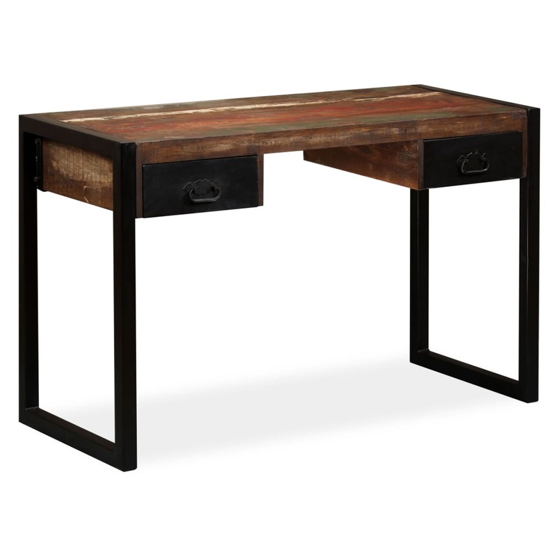 vidaXL Desk with 2 Drawers Solid Reclaimed Wood Steel Writing Console