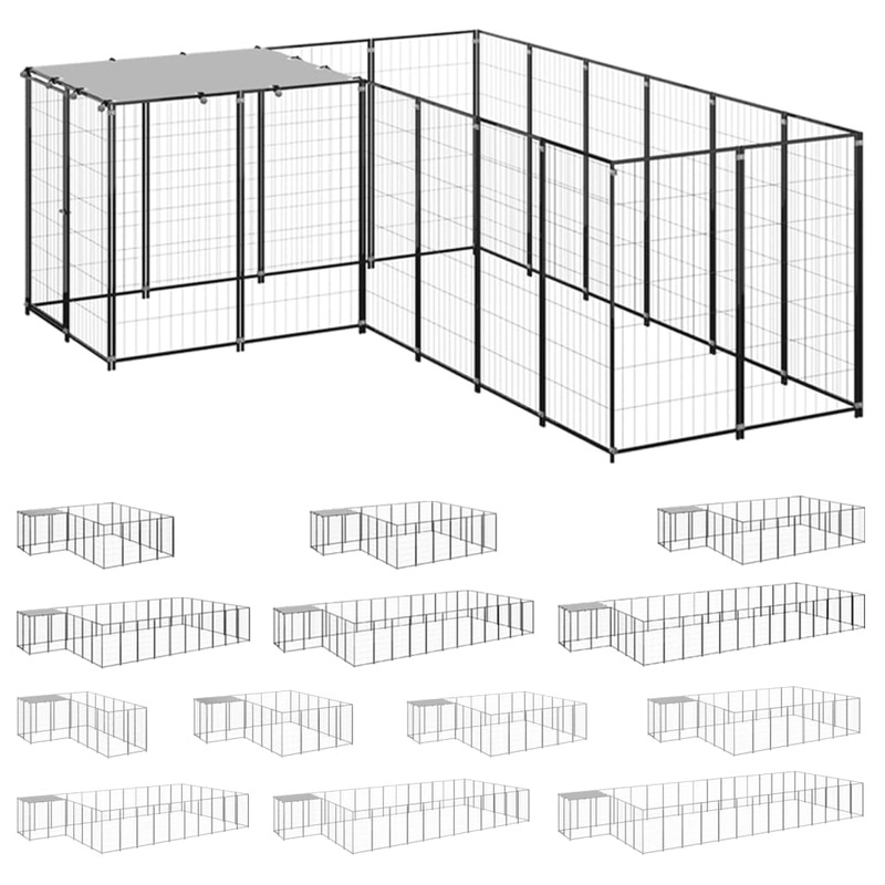 Buy Dog Kennel Steel Puppy Enclosure Cage House Black/Silver Multi