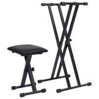 Double Braced Keyboard Stand and Stool Set Black vidaXL