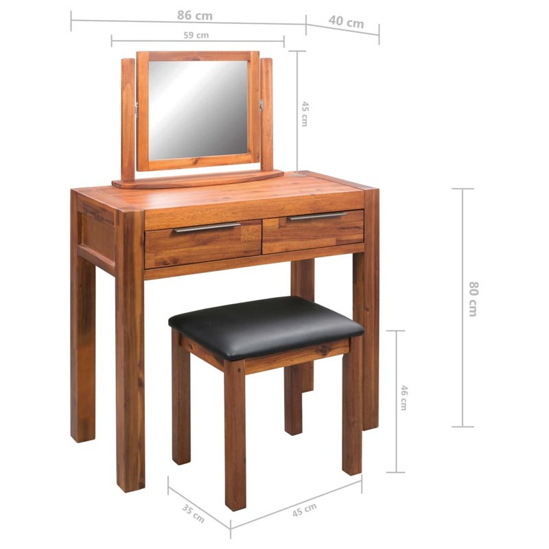 Buy Dressing Table with Stool and Mirror Solid Acacia Wood MyDeal