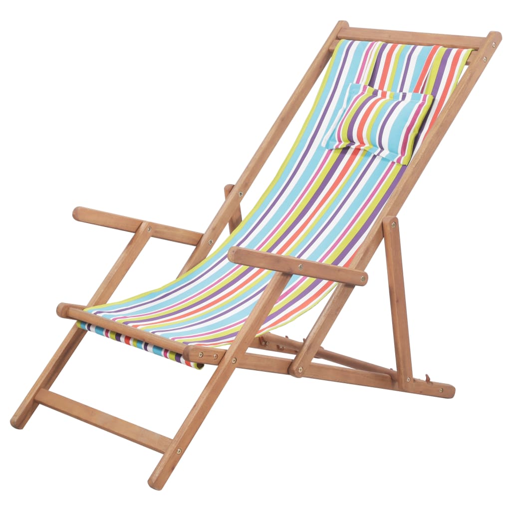 Folding Beach Chair Fabric and Wooden Frame Multicolour vidaXL