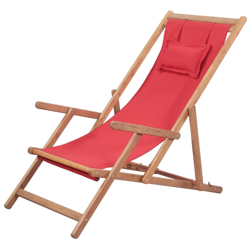Buy Folding Beach Chair Fabric and Wooden Frame Red MyDeal
