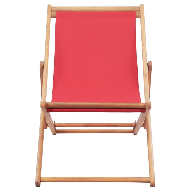 Folding Beach Chair Fabric and Wooden Frame Red MyDeal
