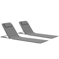 Folding Beach Mats 2 pcs Steel and Fabric Grey vidaXL