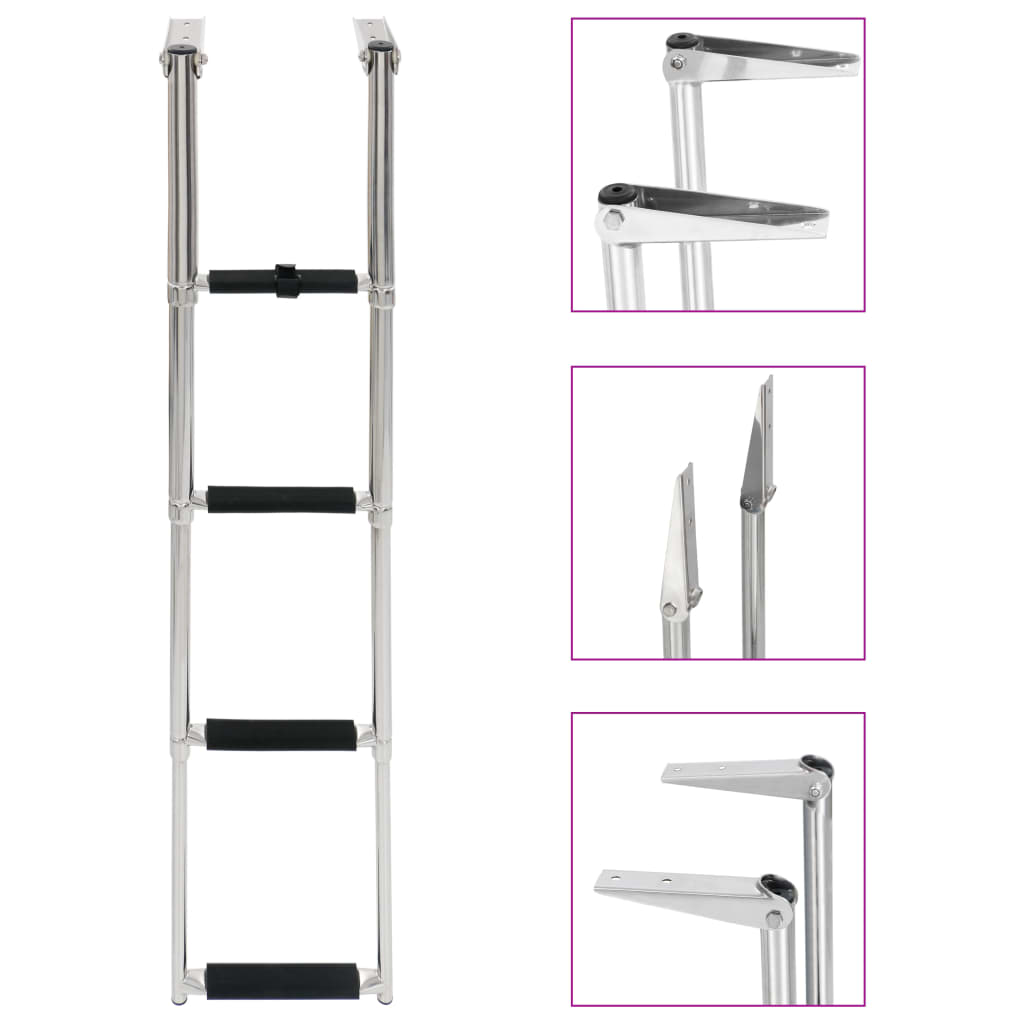 Folding Boarding Ladder 4-step Stainless Steel vidaXL