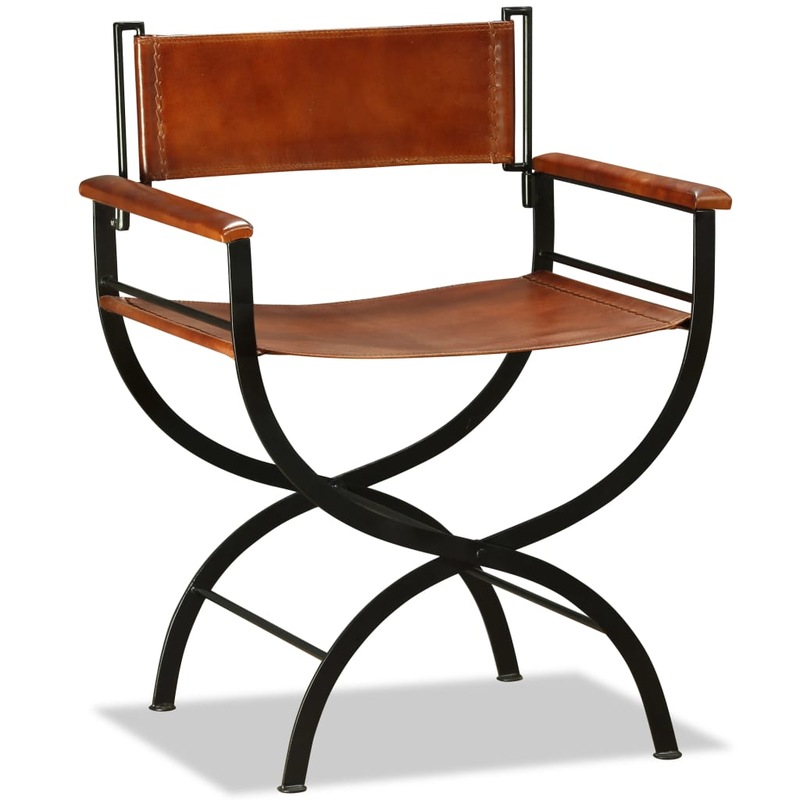 Buy Folding Chair Genuine Leather 59x48x77 cm Black and Brown Dining