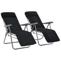 Folding Garden Chairs with Cushions 2 pcs Black vidaXL