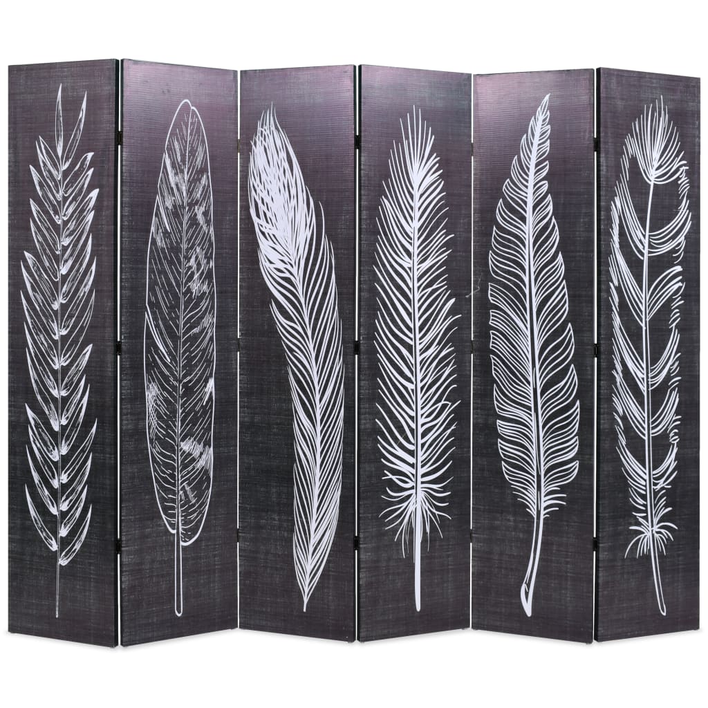 Folding Room Divider 228x170 cm Feathers Black and White vidaXL