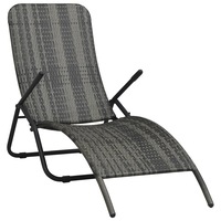 Folding Sun Lounger Poly Rattan Grey vidaXL