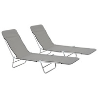 Folding Sun Loungers 2 pcs Steel and Fabric Grey vidaXL