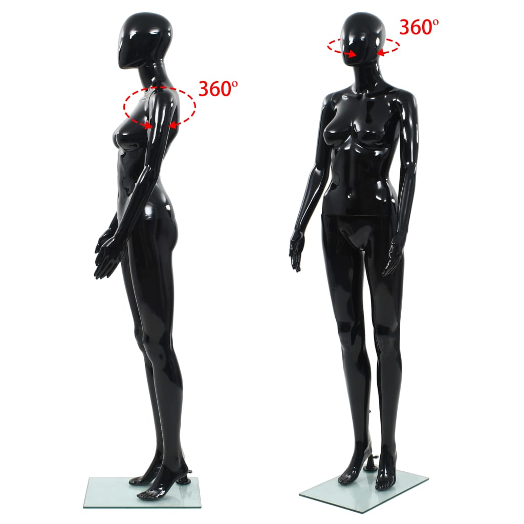 Vidaxl Full Body Female Mannequin With Glass Base Glossy Black Clothes