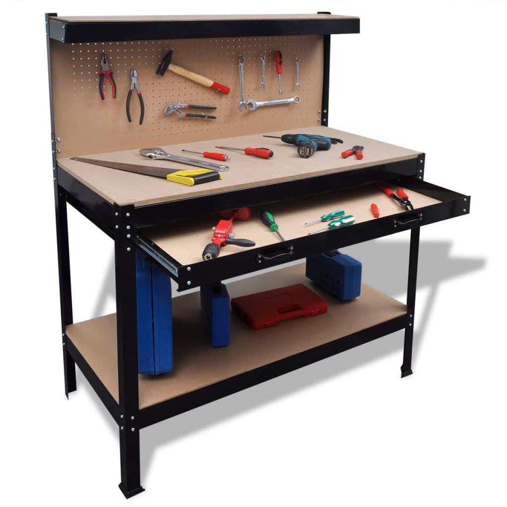 Workbench with Pegboard and Drawer vidaXL