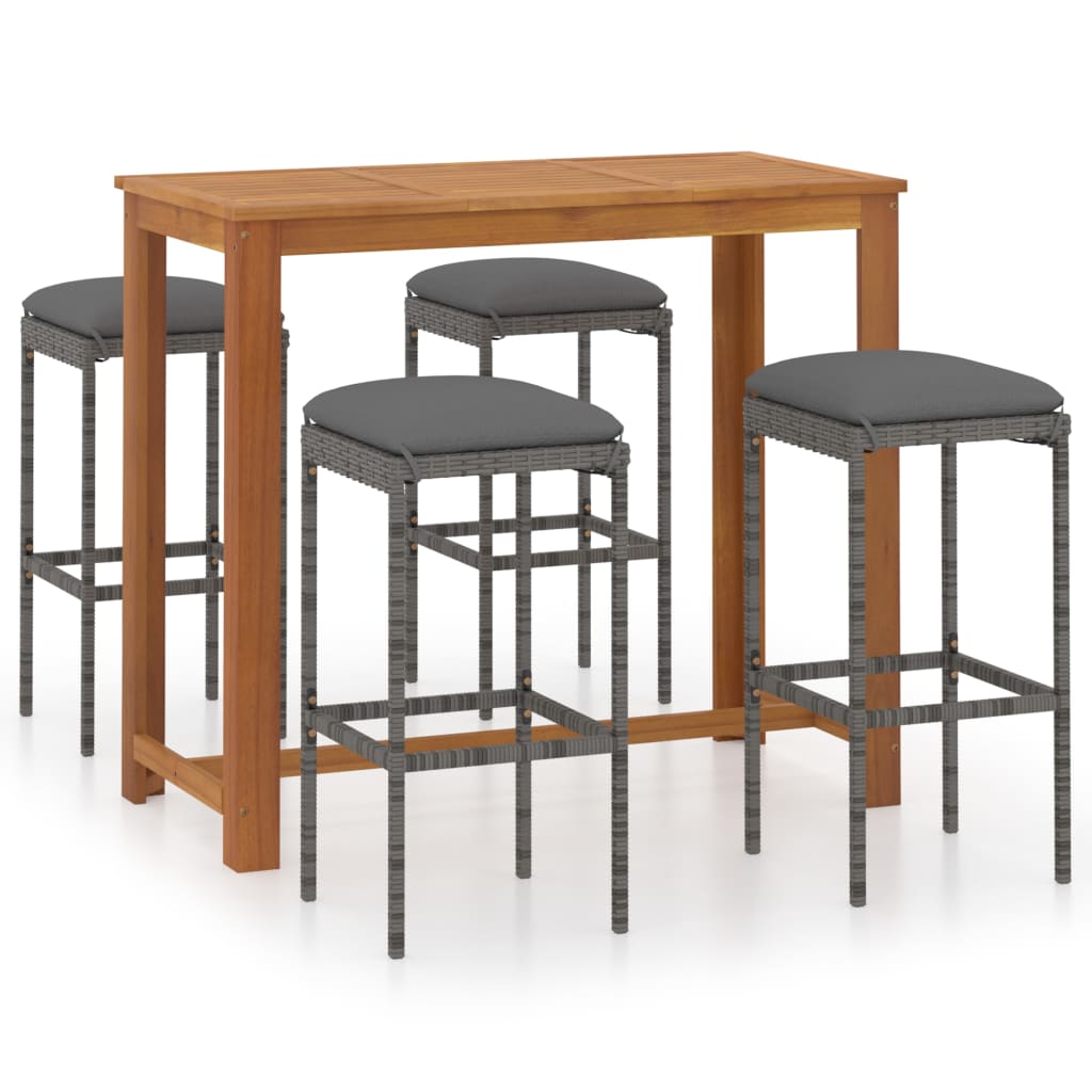 Garden Bar Set 5 Piece with Cushions Grey Table and Stool Furniture