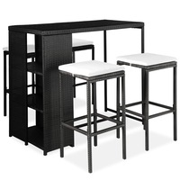 5 Piece Garden Bar Set with Cushions Poly Rattan Black vidaXL